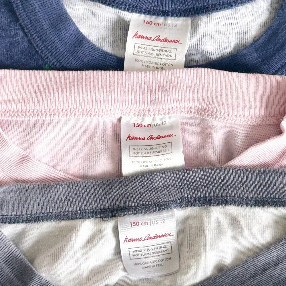 Hanna Andersson Kids Bundle Lot (3) Organic‎ Cotton Pajama Tops Size 12-14